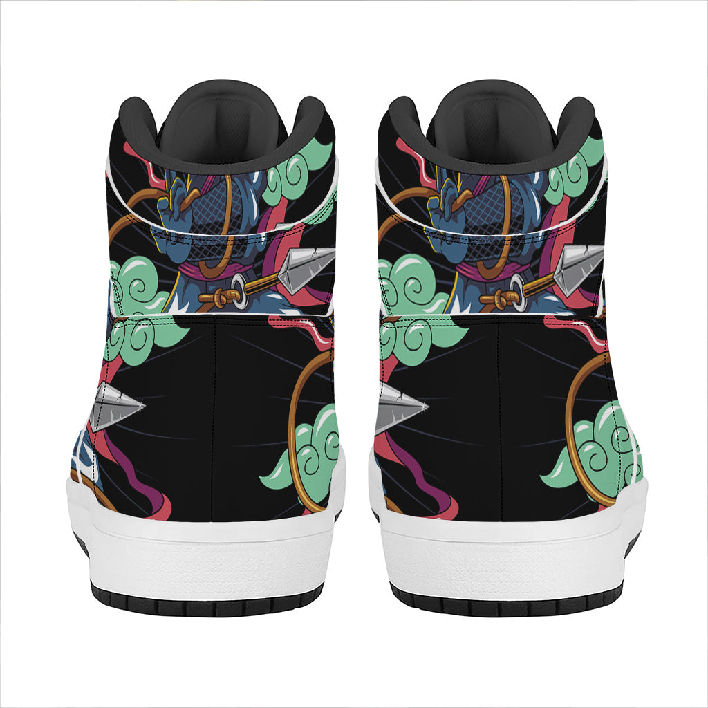 Ninja Warrior Print High Top Leather Sneakers