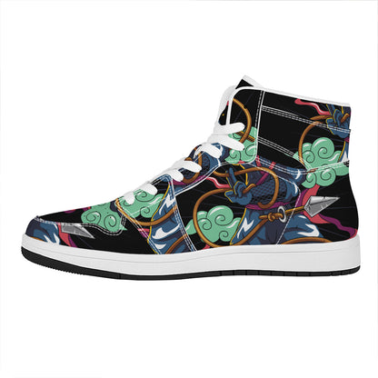 Ninja Warrior Print High Top Leather Sneakers