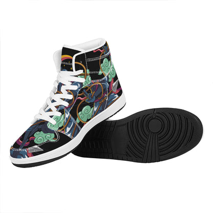 Ninja Warrior Print High Top Leather Sneakers
