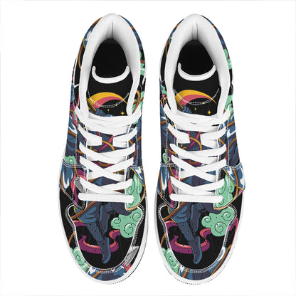Ninja Warrior Print High Top Leather Sneakers