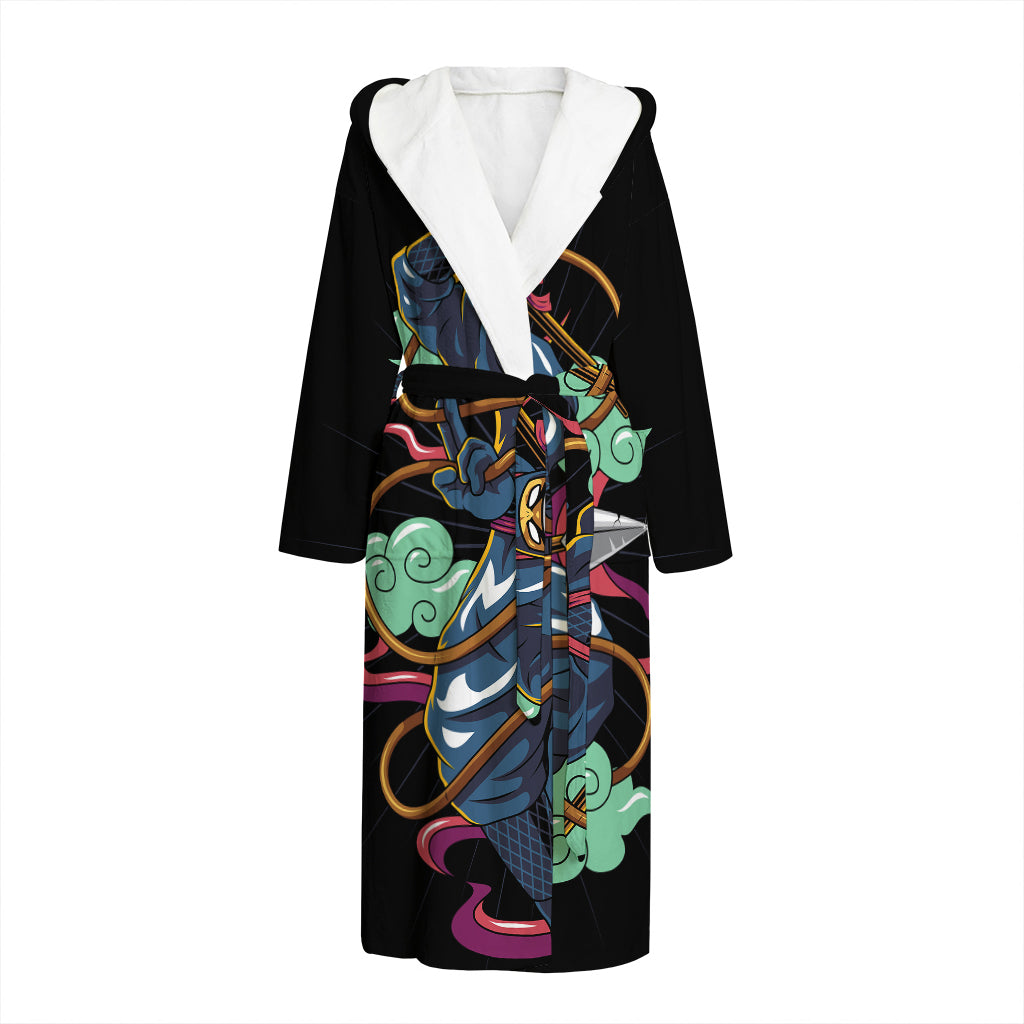 Ninja Warrior Print Hooded Bathrobe