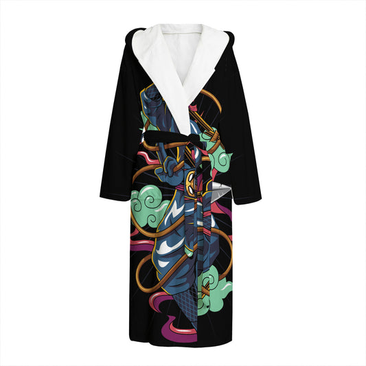 Ninja Warrior Print Hooded Bathrobe