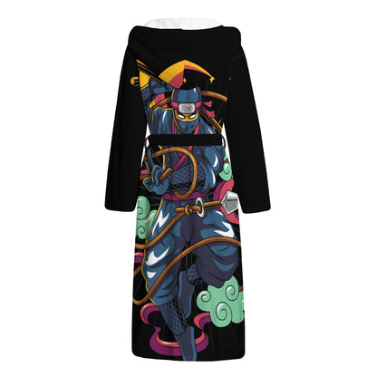 Ninja Warrior Print Hooded Bathrobe