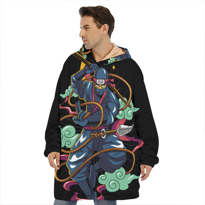 Ninja Warrior Print Hoodie Blanket