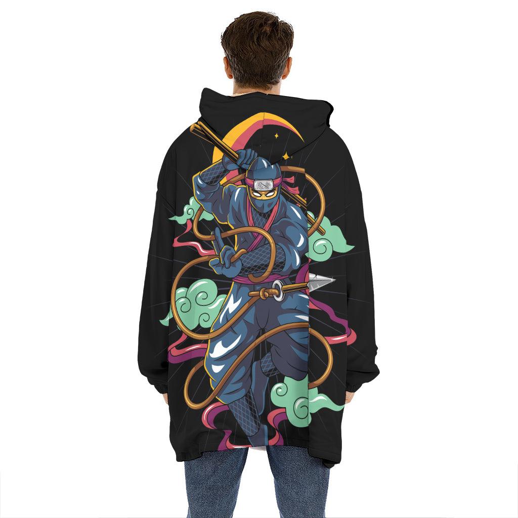 Ninja Warrior Print Hoodie Blanket