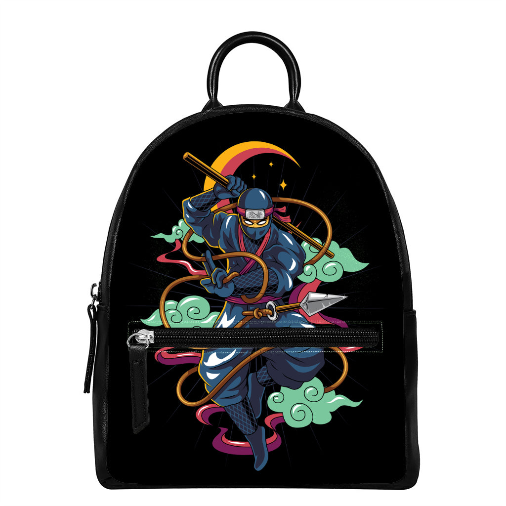 Ninja Warrior Print Leather Backpack