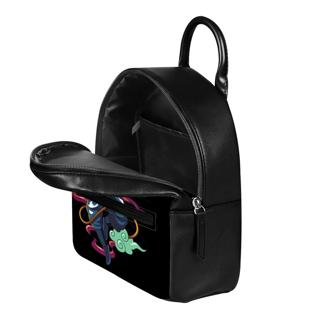 Ninja Warrior Print Leather Backpack