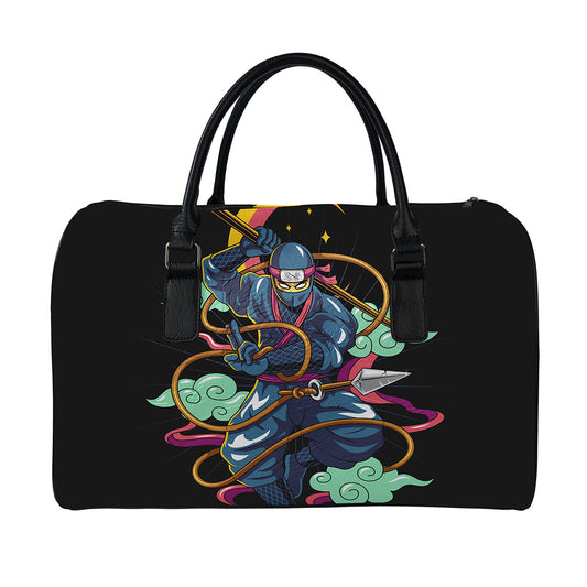 Ninja Warrior Print Leather Duffle Bag