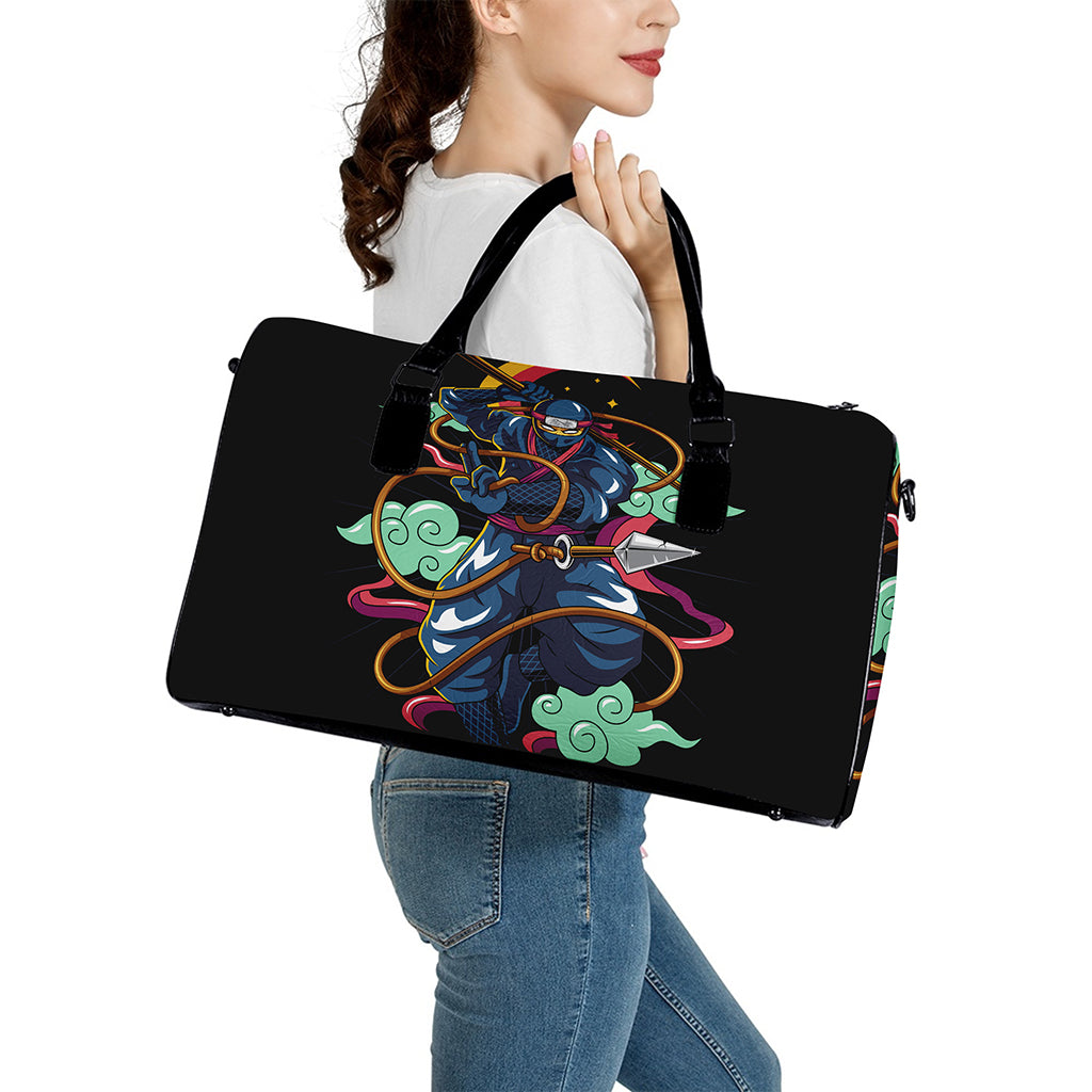 Ninja Warrior Print Leather Duffle Bag