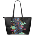 Ninja Warrior Print Leather Tote Bag With Zipper