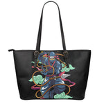 Ninja Warrior Print Leather Tote Bag