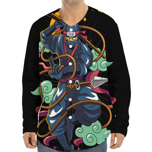 Ninja Warrior Print Long Sleeve Baseball Jersey