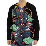 Ninja Warrior Print Long Sleeve Baseball Jersey