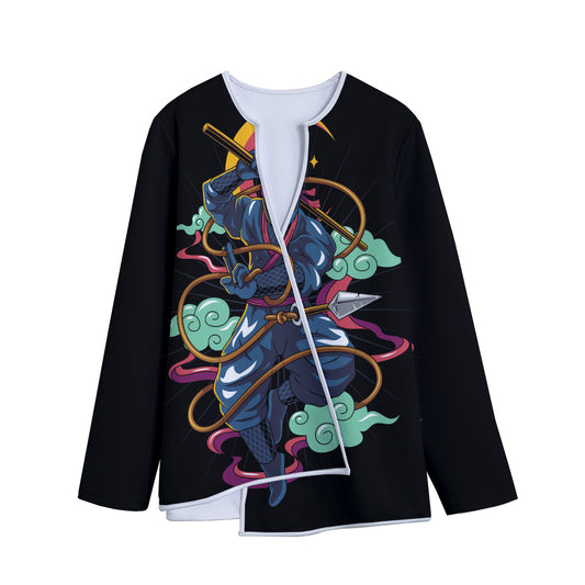 Ninja Warrior Print Long Sleeve Short Coat