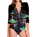 Ninja Warrior Print Long Sleeve Swimsuit