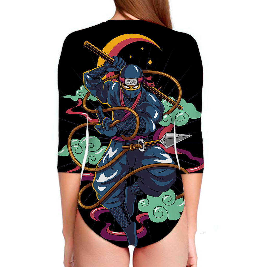Ninja Warrior Print Long Sleeve Swimsuit