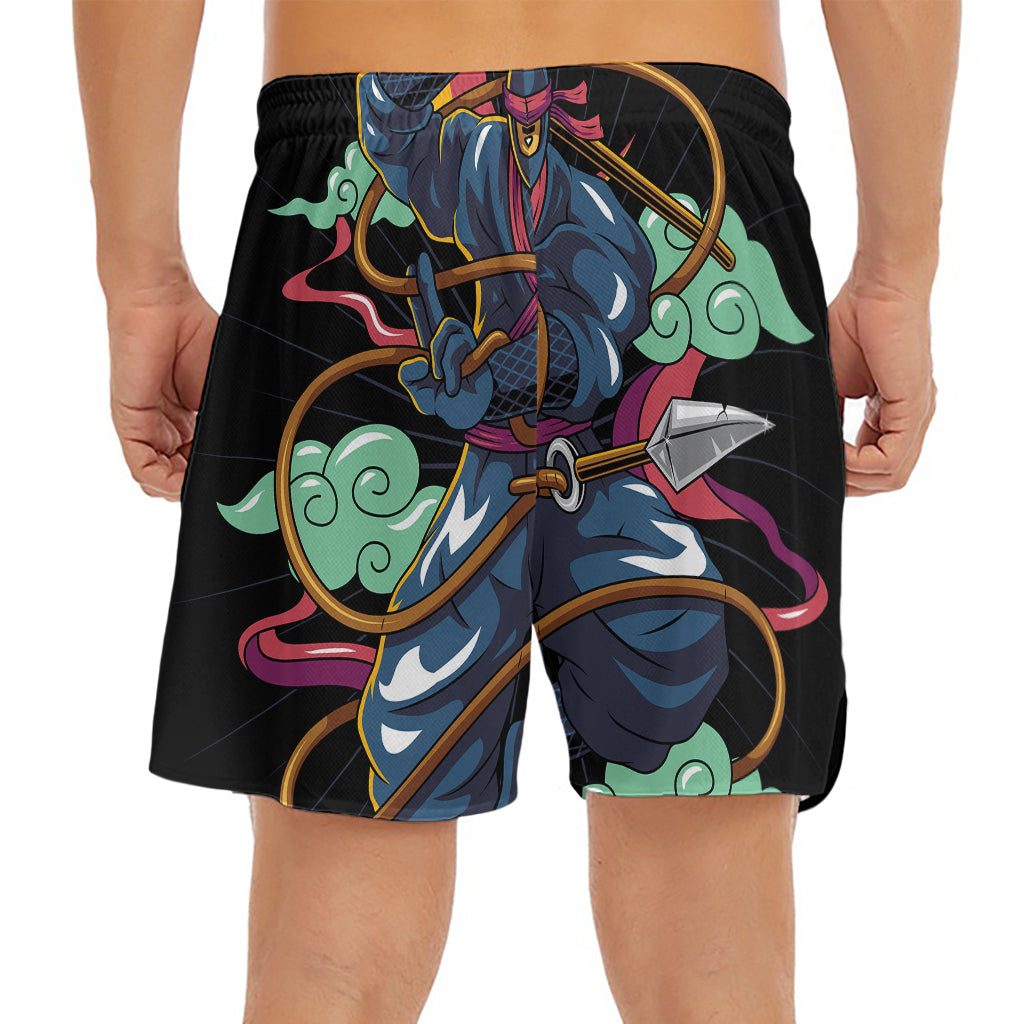 Ninja Warrior Print Men's Split Running Shorts