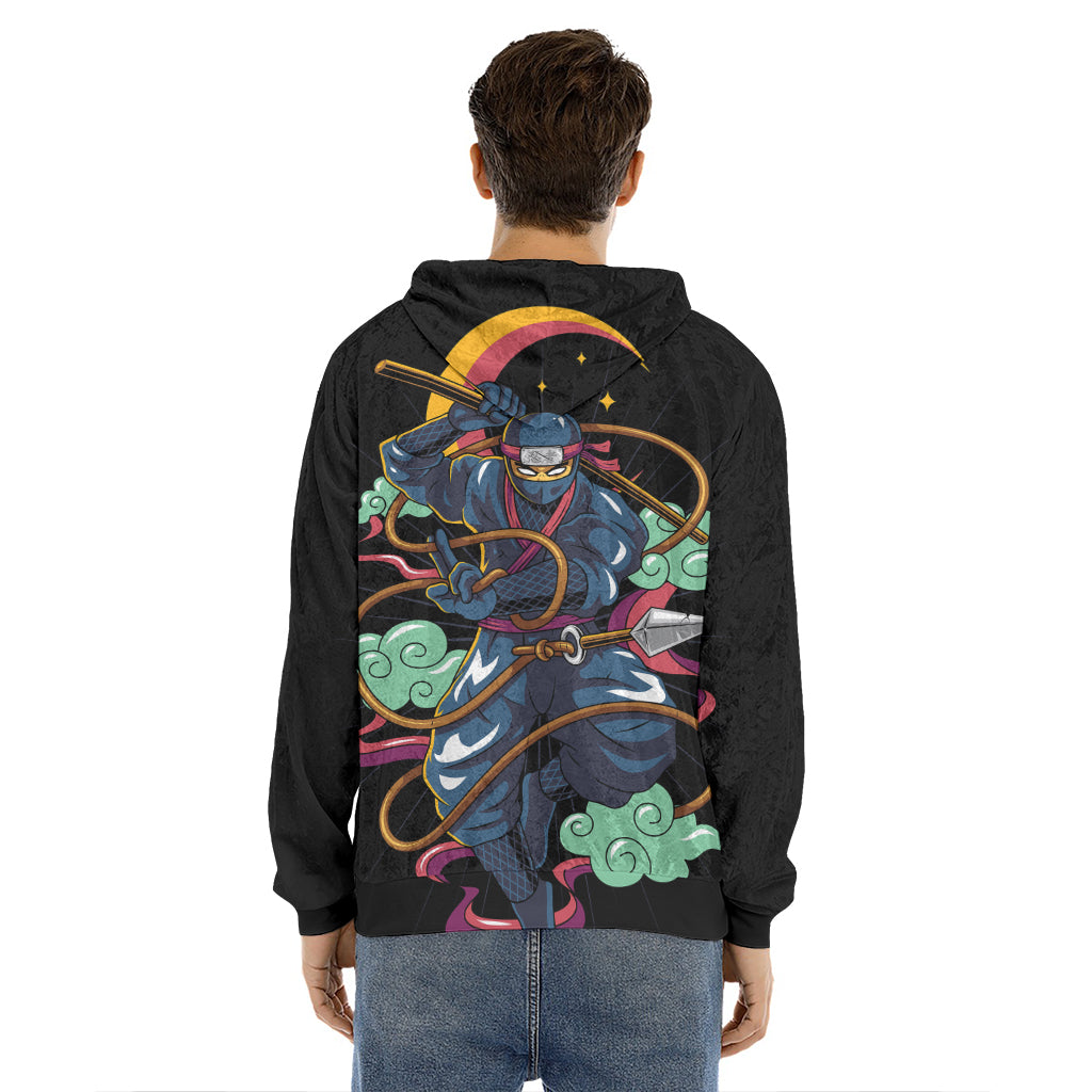Ninja Warrior Print Men's Velvet Pullover Hoodie