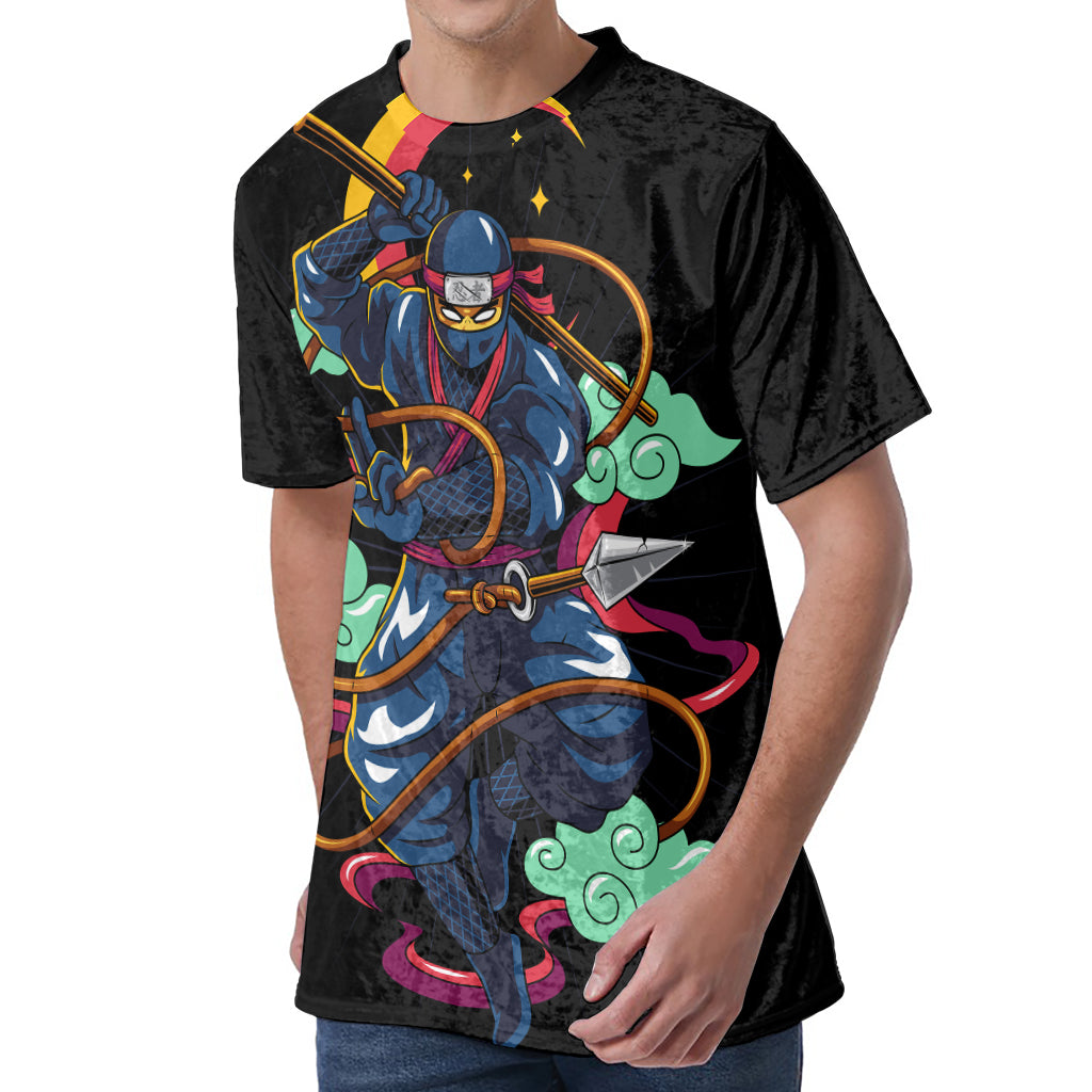 Ninja Warrior Print Men's Velvet T-Shirt