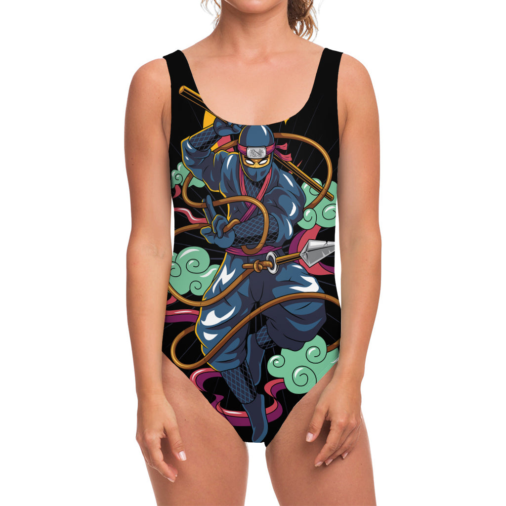 Ninja Warrior Print One Piece Swimsuit