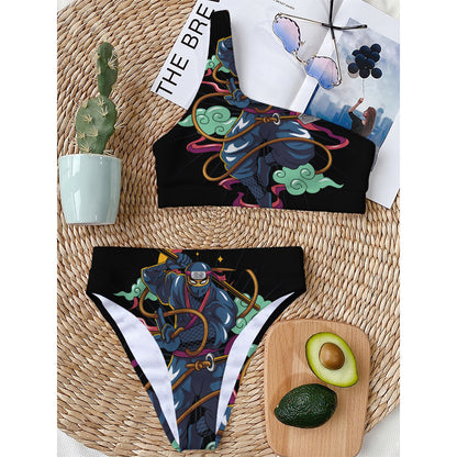 Ninja Warrior Print One Shoulder Bikini Top