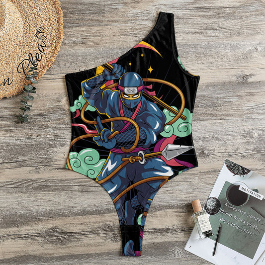 Ninja Warrior Print One Shoulder Bodysuit