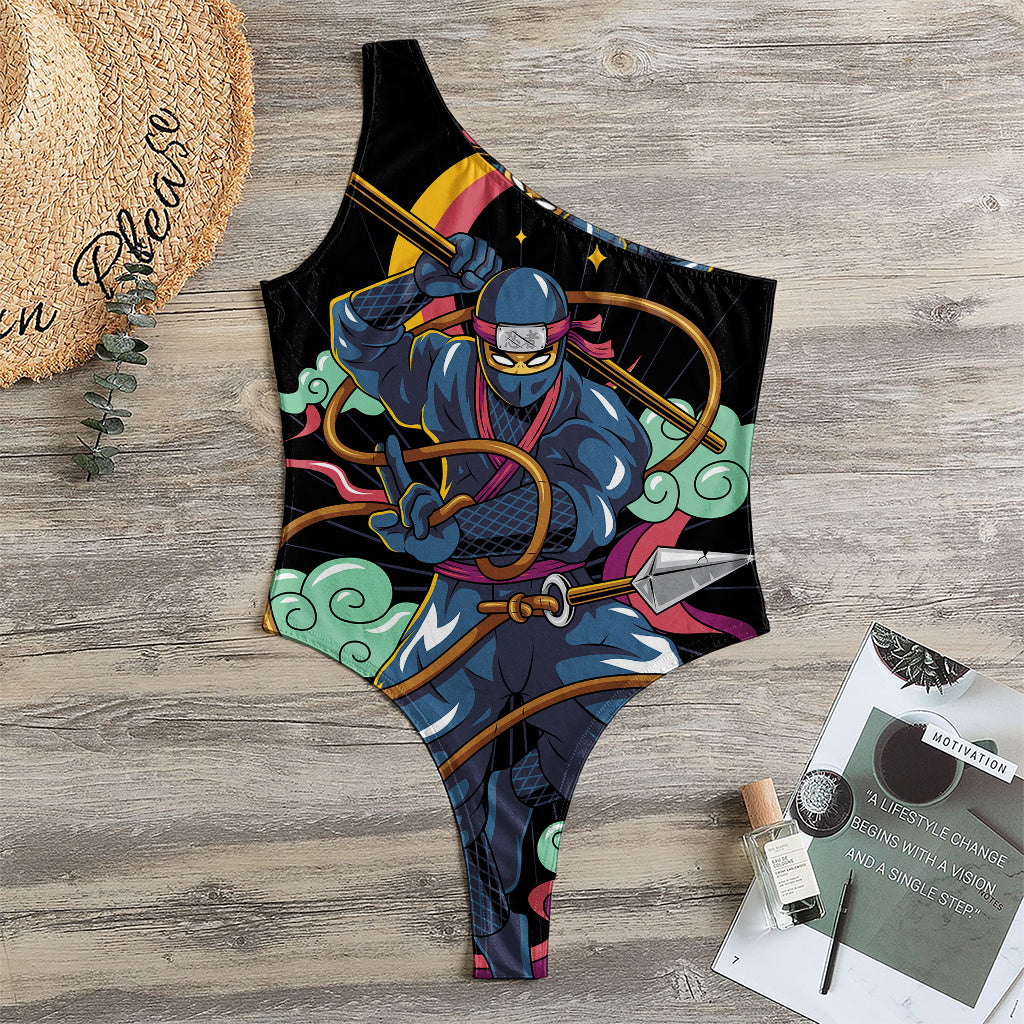 Ninja Warrior Print One Shoulder Bodysuit