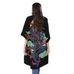 Ninja Warrior Print Open Front Beach Cover Up