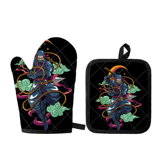 Ninja Warrior Print Oven Mitt And Pot Holder Set