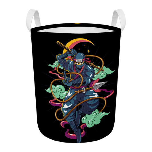 Ninja Warrior Print Round Laundry Basket