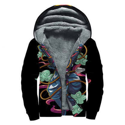 Ninja Warrior Print Sherpa Lined Zip Up Hoodie