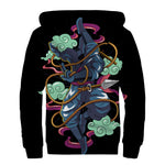 Ninja Warrior Print Sherpa Lined Zip Up Hoodie