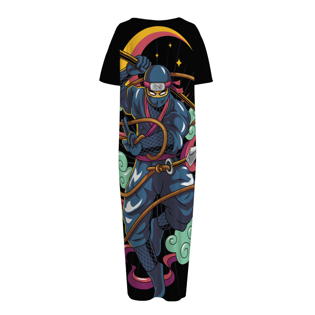 Ninja Warrior Print Short Sleeve Long Nightdress