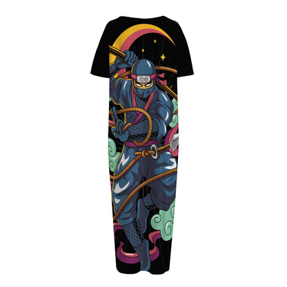 Ninja Warrior Print Short Sleeve Long Nightdress