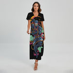 Ninja Warrior Print Short Sleeve Maxi Dress
