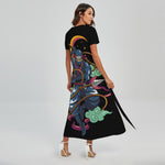 Ninja Warrior Print Short Sleeve Maxi Dress