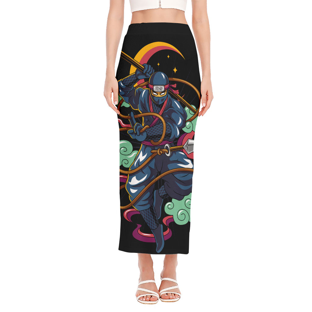 Ninja Warrior Print Side Slit Maxi Skirt