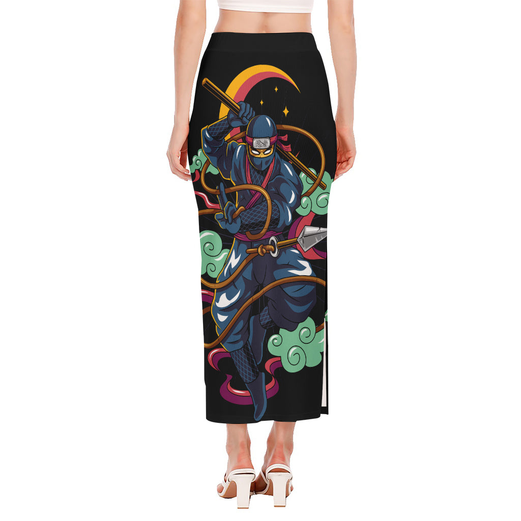 Ninja Warrior Print Side Slit Maxi Skirt