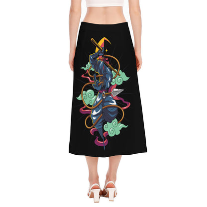 Ninja Warrior Print Side Slit Midi Skirt