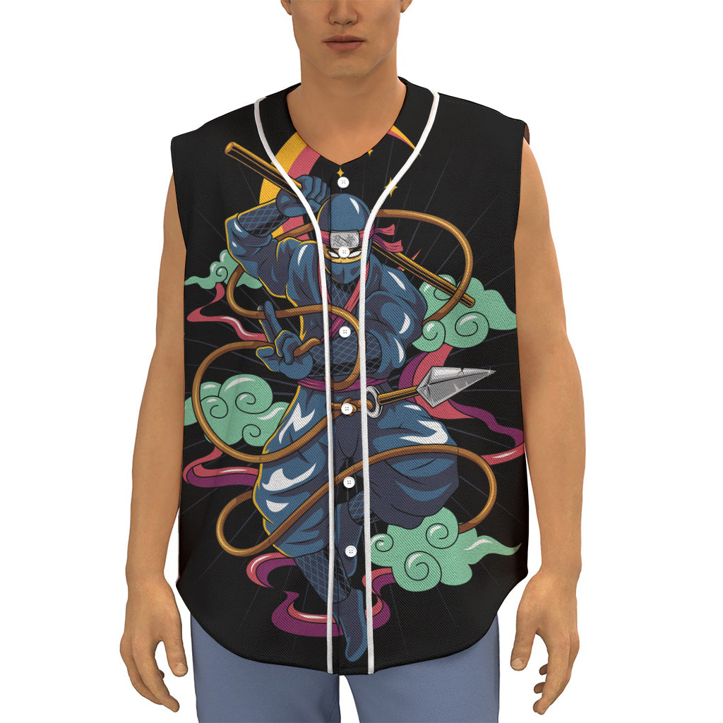 Ninja Warrior Print Sleeveless Baseball Jersey