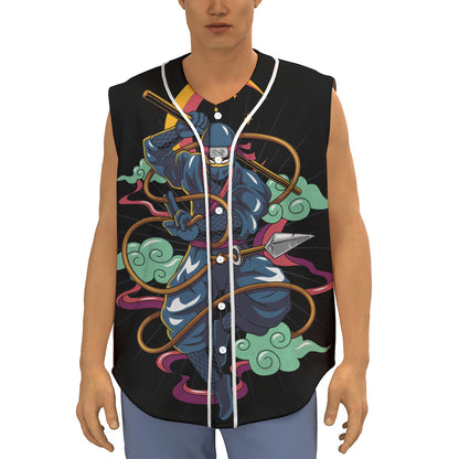 Ninja Warrior Print Sleeveless Baseball Jersey