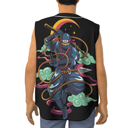 Ninja Warrior Print Sleeveless Baseball Jersey