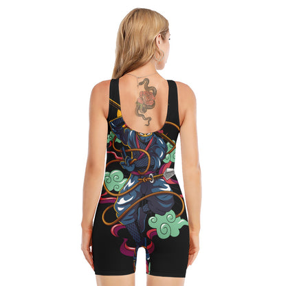 Ninja Warrior Print Sleeveless One Piece Swimsuit