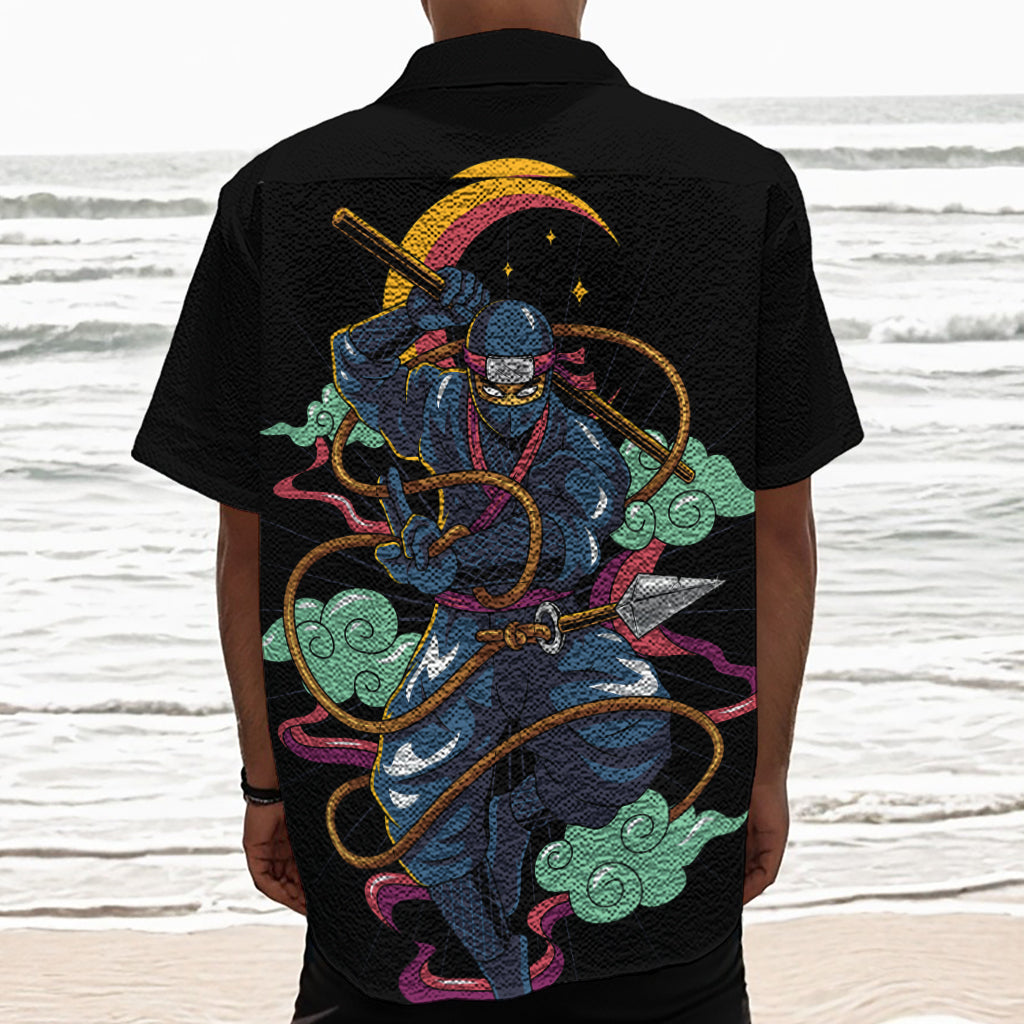 Ninja Warrior Print Textured Short Sleeve Shirt
