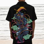 Ninja Warrior Print Textured Short Sleeve Shirt