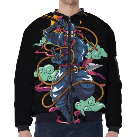 Ninja Warrior Print Zip Sleeve Bomber Jacket