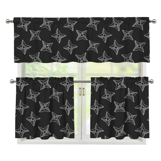 Ninja Weapon Pattern Print 3 Piece Kitchen Curtains