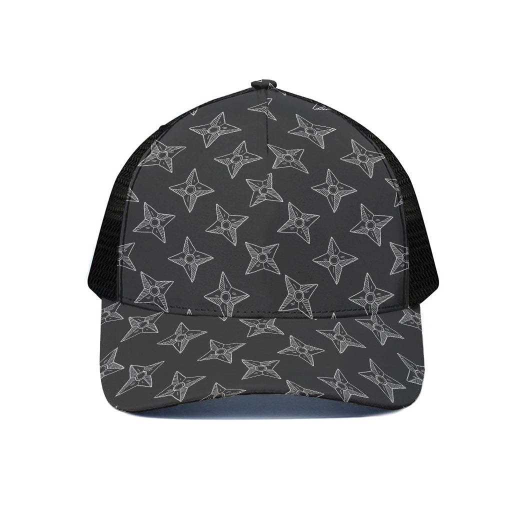 Ninja Weapon Pattern Print Black Mesh Trucker Cap