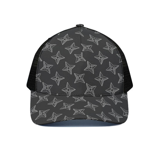 Ninja Weapon Pattern Print Black Mesh Trucker Cap