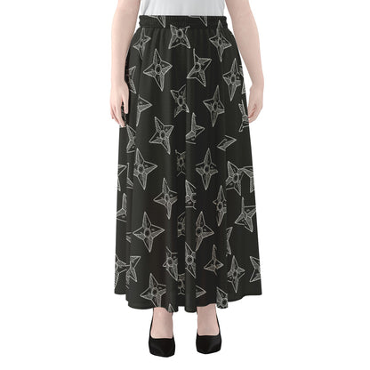 Ninja Weapon Pattern Print Chiffon Maxi Skirt